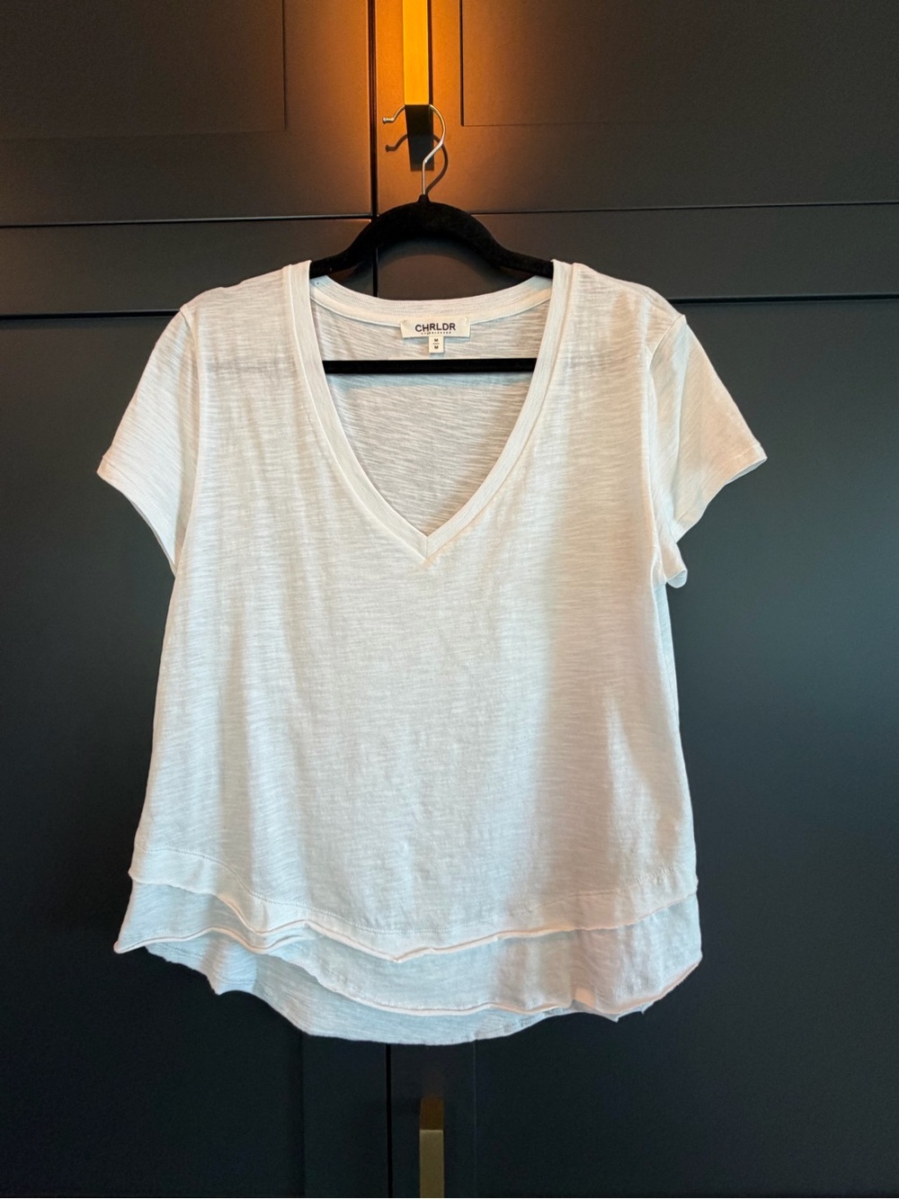 CHRLDR White V-Neck Layered Short Sleeve Tee